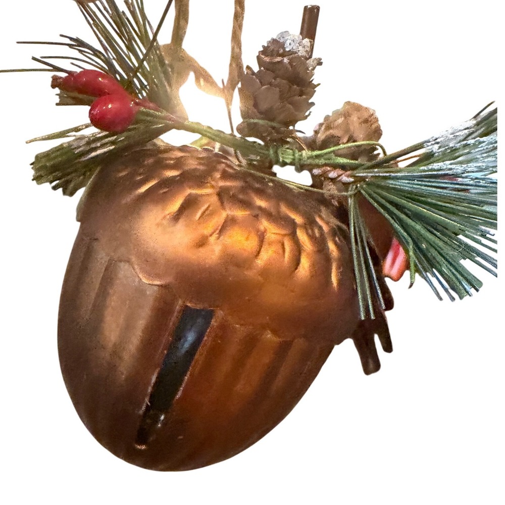 Holiday Time Rustic Metal Acorn Jingle Bell Ornaments Set of 6 Farmhouse Copper